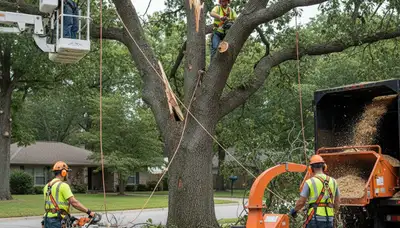Emergency tree service crew clearing storm-damaged trees in Highland Park, IL