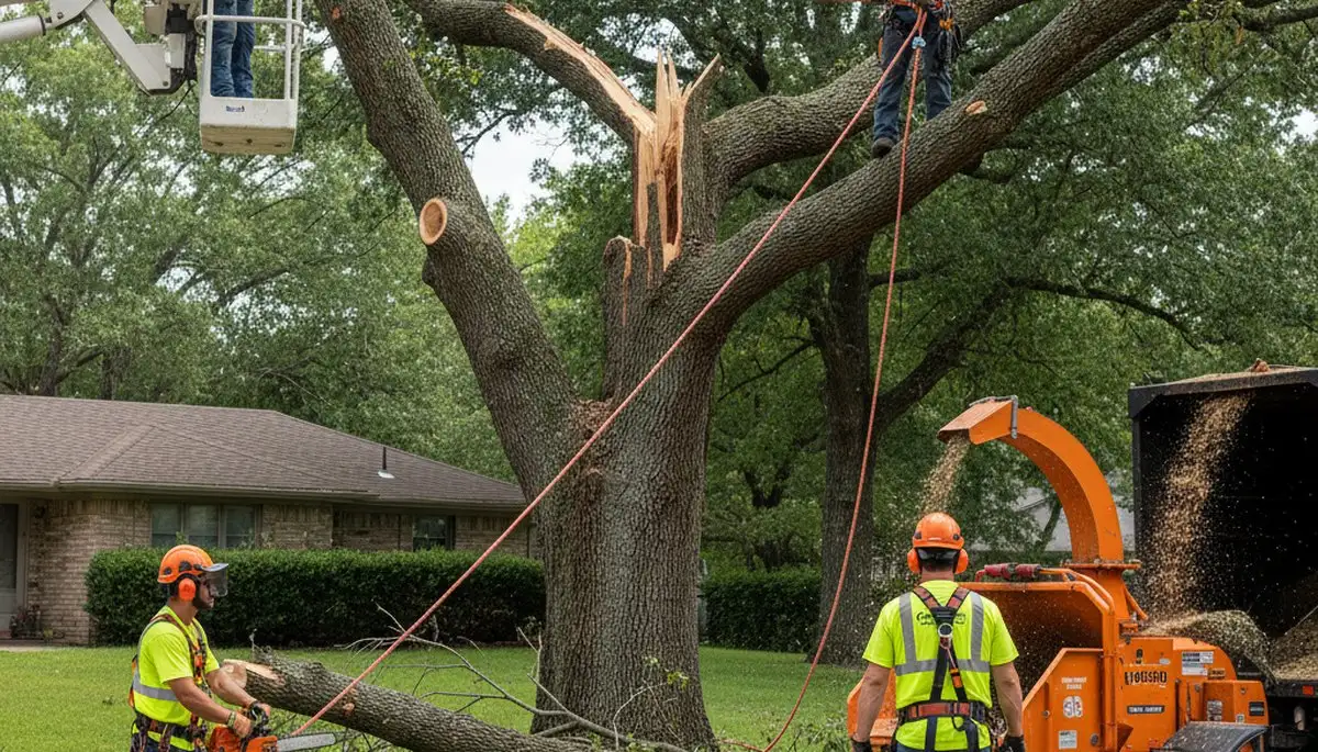 Highland Park, IL arborist removing a fallen tree during emergency storm damage cleanup