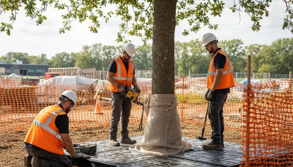 Arbor Tree Care crew providing root protection service for trees in Highland Park, IL