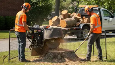 Stump removal service in Highland Park, IL by Arbor Tree Care to clear leftover tree stumps safely