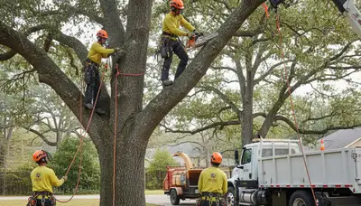 Highland Park, IL tree removal crew safely removing a tree for Arbor Tree Care