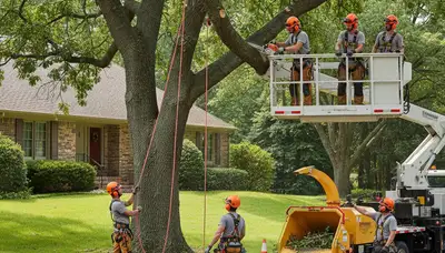 Tree removal crew in Highland Park, IL safely removing a dead tree for Arbor Tree Care