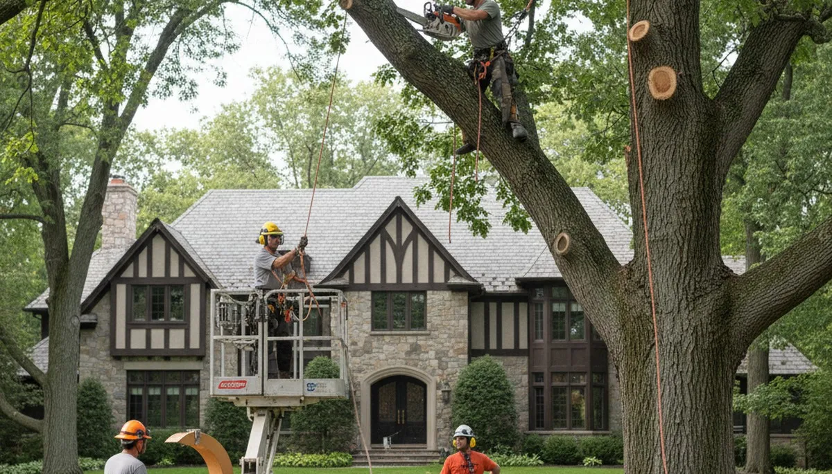 Tree service crew in Highland Park, IL providing professional tree care for local properties