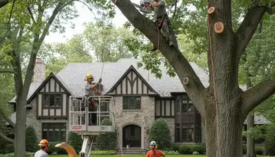 Tree service crew in Highland Park, IL providing professional tree care for local properties