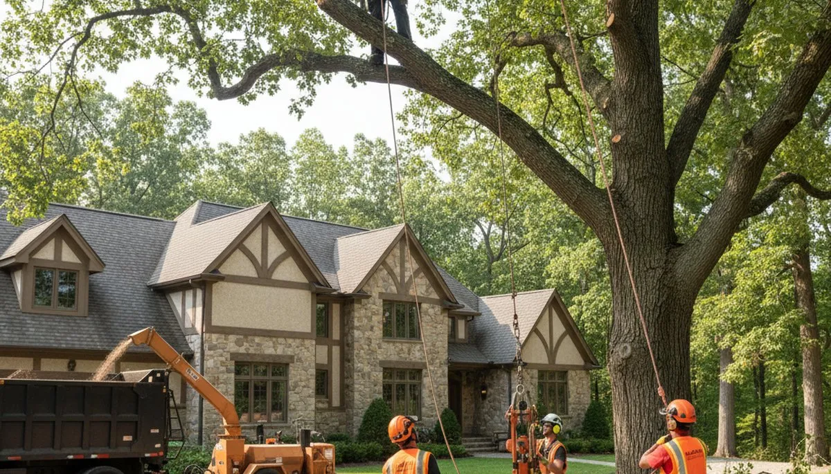 Tree service crew in Highland Park, IL performing professional tree care for a local property