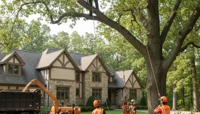Tree service crew in Highland Park, IL performing professional tree care for a local property