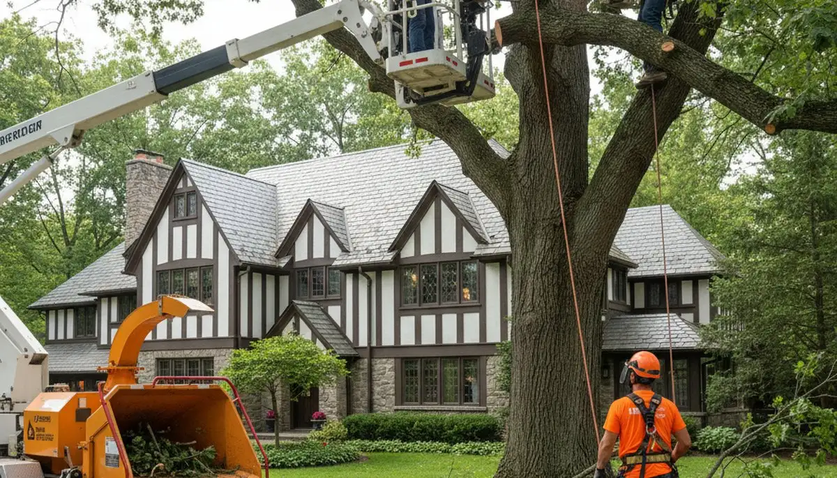 Tree service crew in Highland Park, IL trimming and removing trees for safe, professional property care