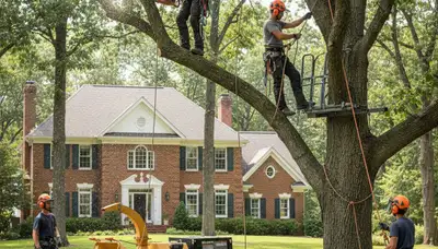 Tree service crew in Highland Park, IL providing professional tree removal and trimming services