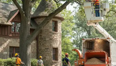 Tree service crew in Highland Park, IL performing professional tree care and removal work