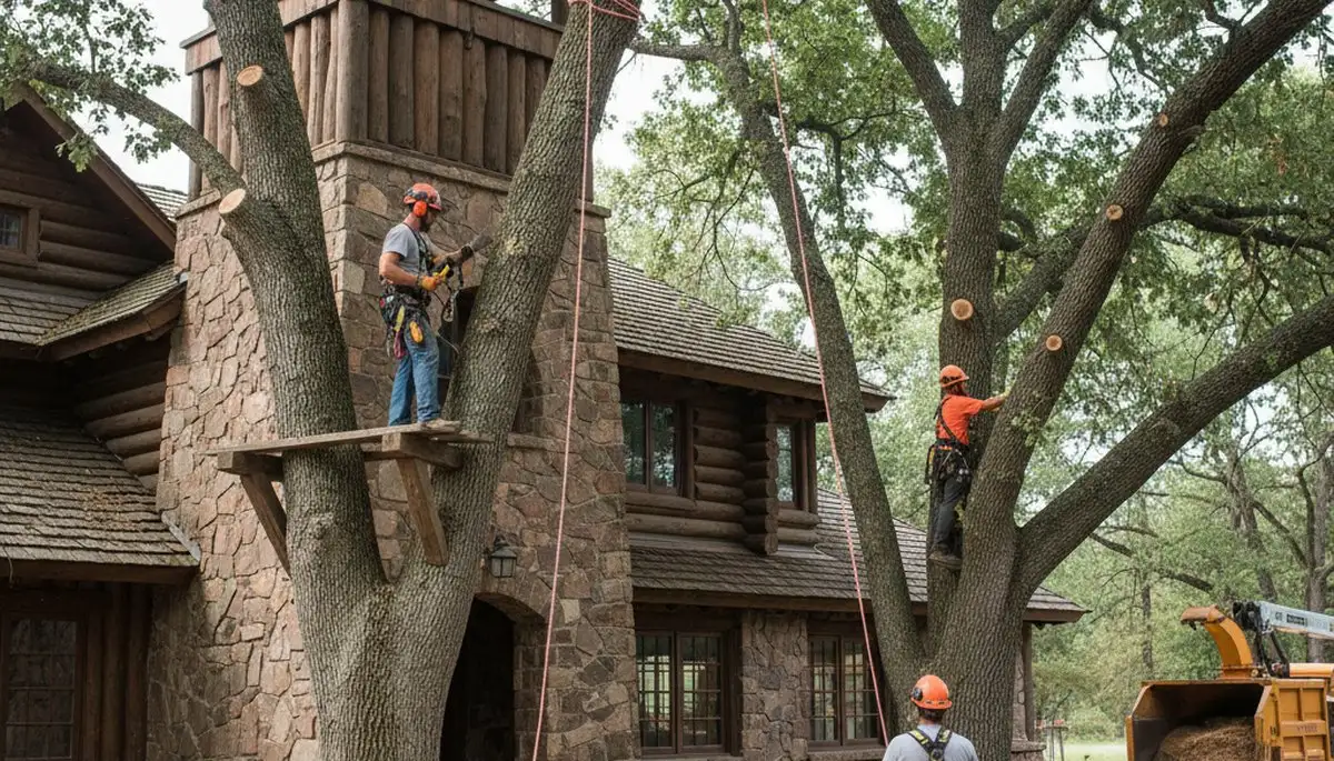 Tree service crew pruning a tree in Highland Park, IL for safe, professional property care