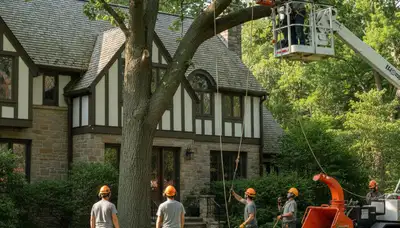 Tree service crew in Highland Park, IL performing professional tree care for a local property