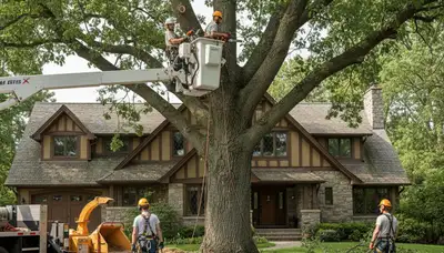 Tree service crew in Highland Park, IL performing professional tree trimming and removal work