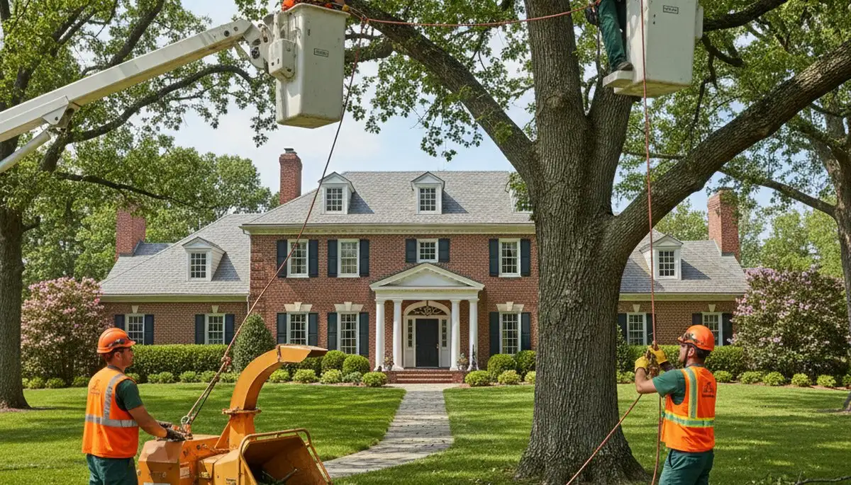 Tree service crew pruning and removing trees in Highland Park, IL for residential properties