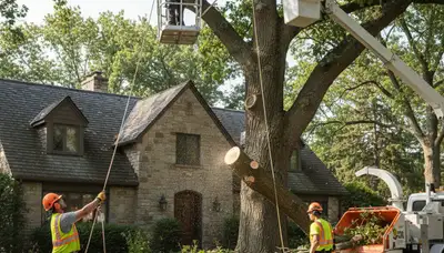 Tree service crew in Highland Park, IL performing professional tree care for a local property