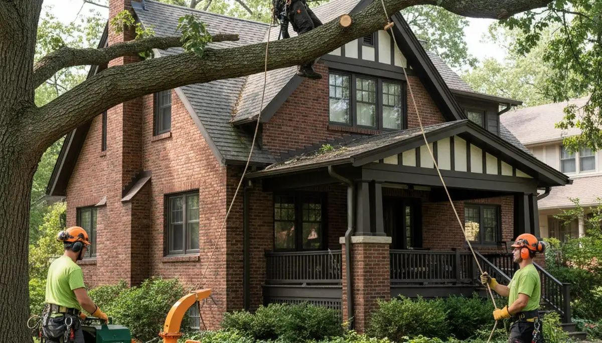 Tree service crew in Highland Park, IL performing professional tree trimming and removal services