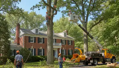 Tree service crew in Highland Park, IL trimming and removing trees for safe, professional property care