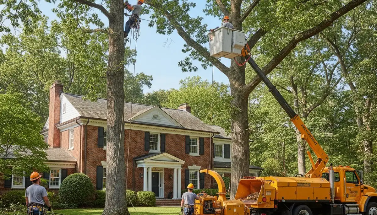 Tree service crew in Highland Park, IL performing professional tree care for a local property