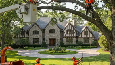 Tree service crew in Highland Park, IL removing a tree for safe, professional property care