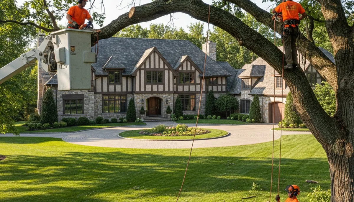 Tree service crew in Highland Park, IL trimming and removing trees for safe, professional property care