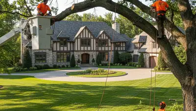 Tree service crew in Highland Park, IL trimming and removing trees for safe, professional property care
