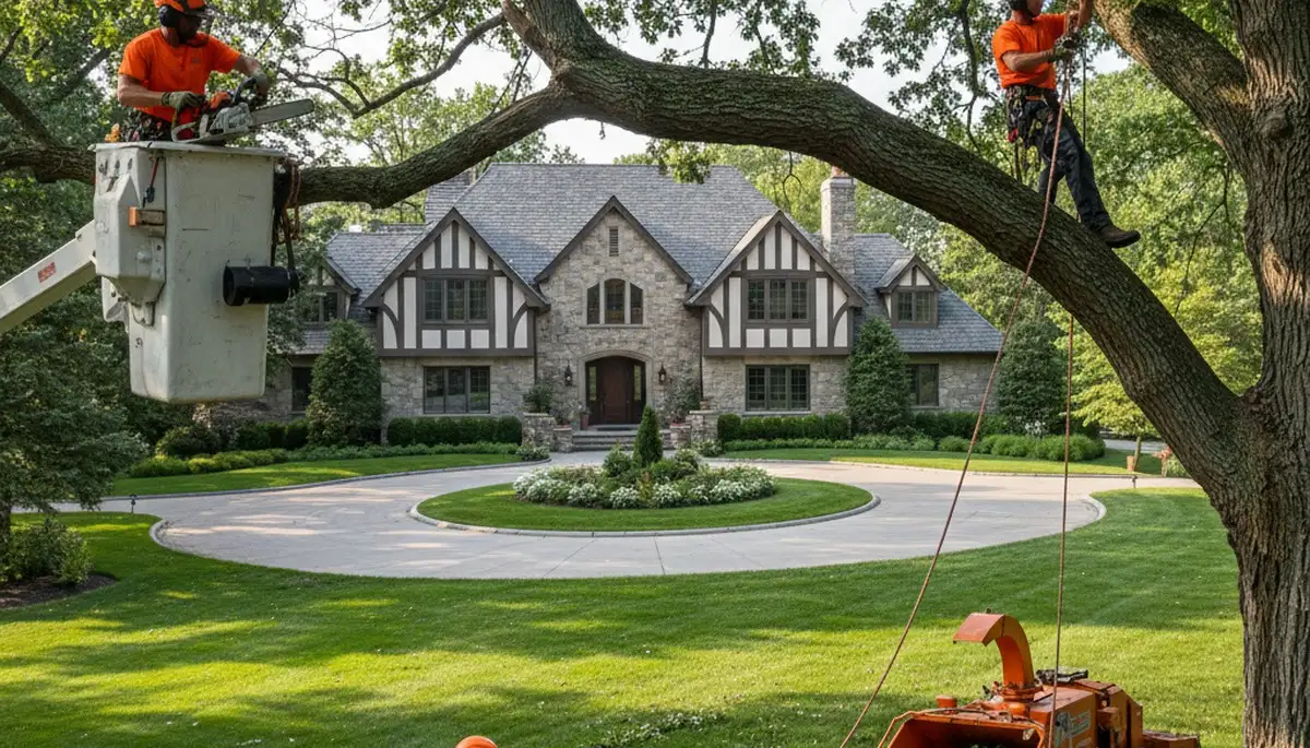 Tree service crew trimming and removing trees in Highland Park, IL