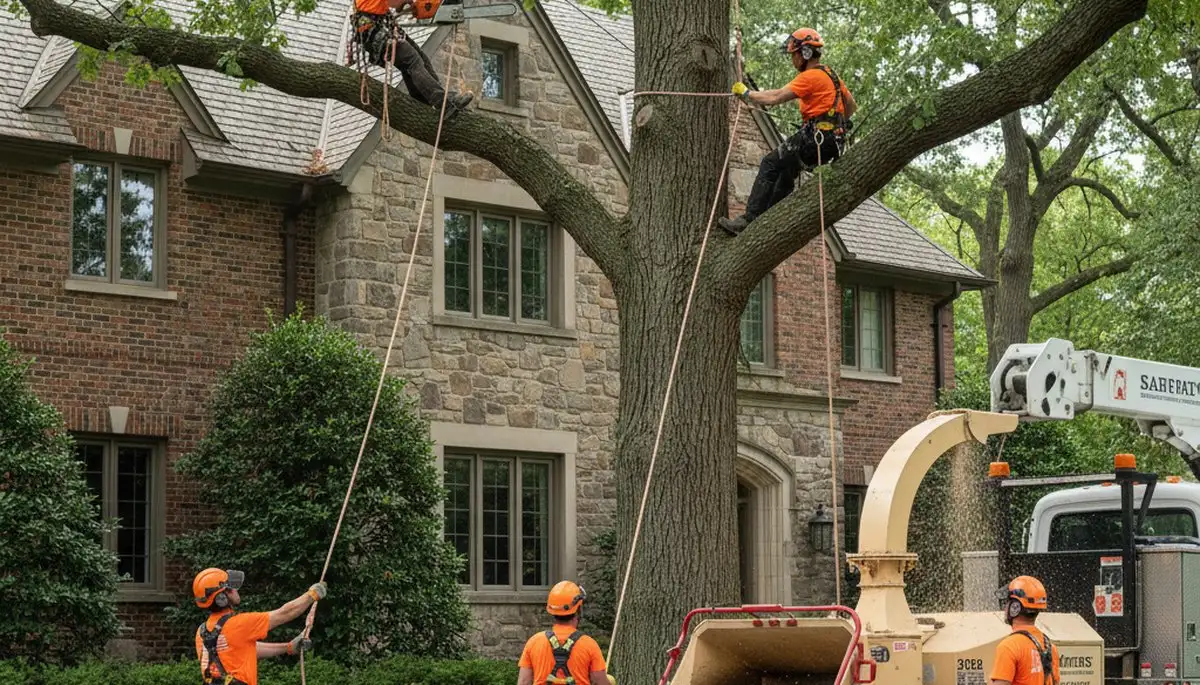 Tree service crew in Highland Park, IL providing professional tree care for residential and commercial properties