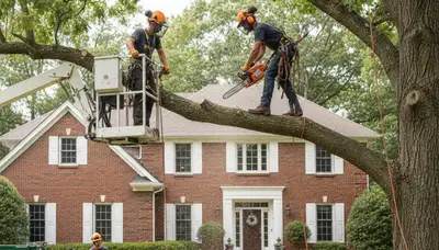 Tree service crew in Highland Park, IL providing professional tree care for a local property