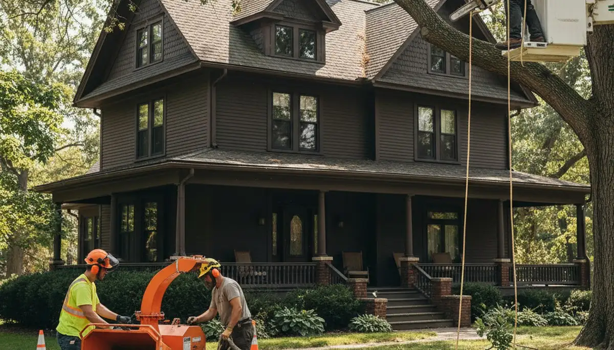Tree service crew working in Highland Park, IL for tree trimming, removal, and care