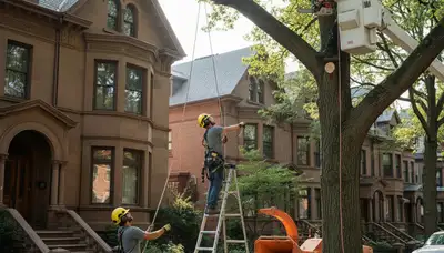 Tree service team in Highland Park, IL performing professional tree trimming and care