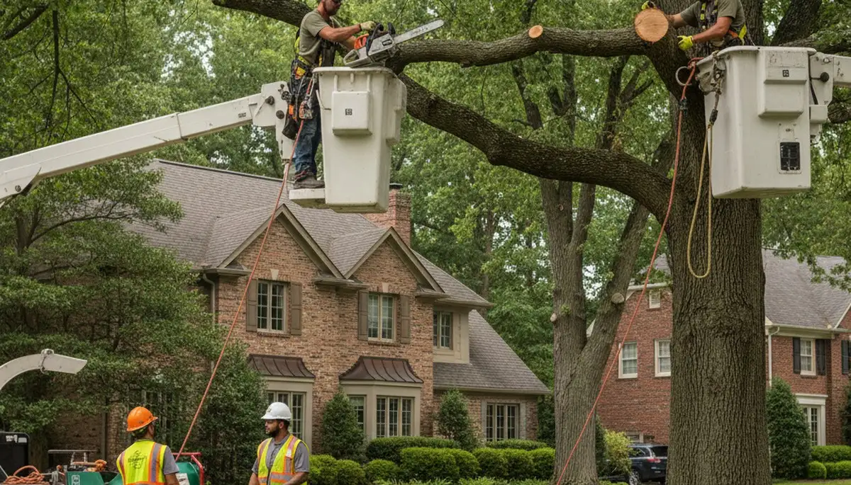 Tree service crew in Highland Park, IL handling professional tree care and removal onsite