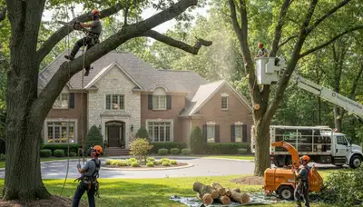 Tree service crew in Highland Park, IL performing professional tree care for a local property