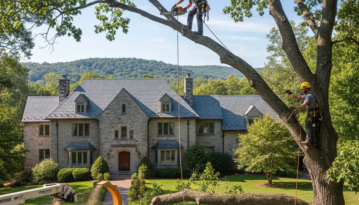 Tree service crew in Highland Park, IL performing professional tree trimming and removal work