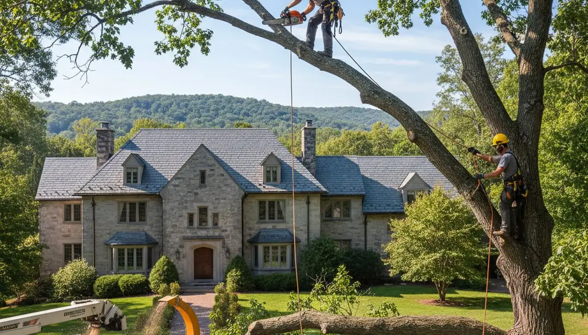 Tree service crew in Highland Park, IL performing professional tree trimming and removal work